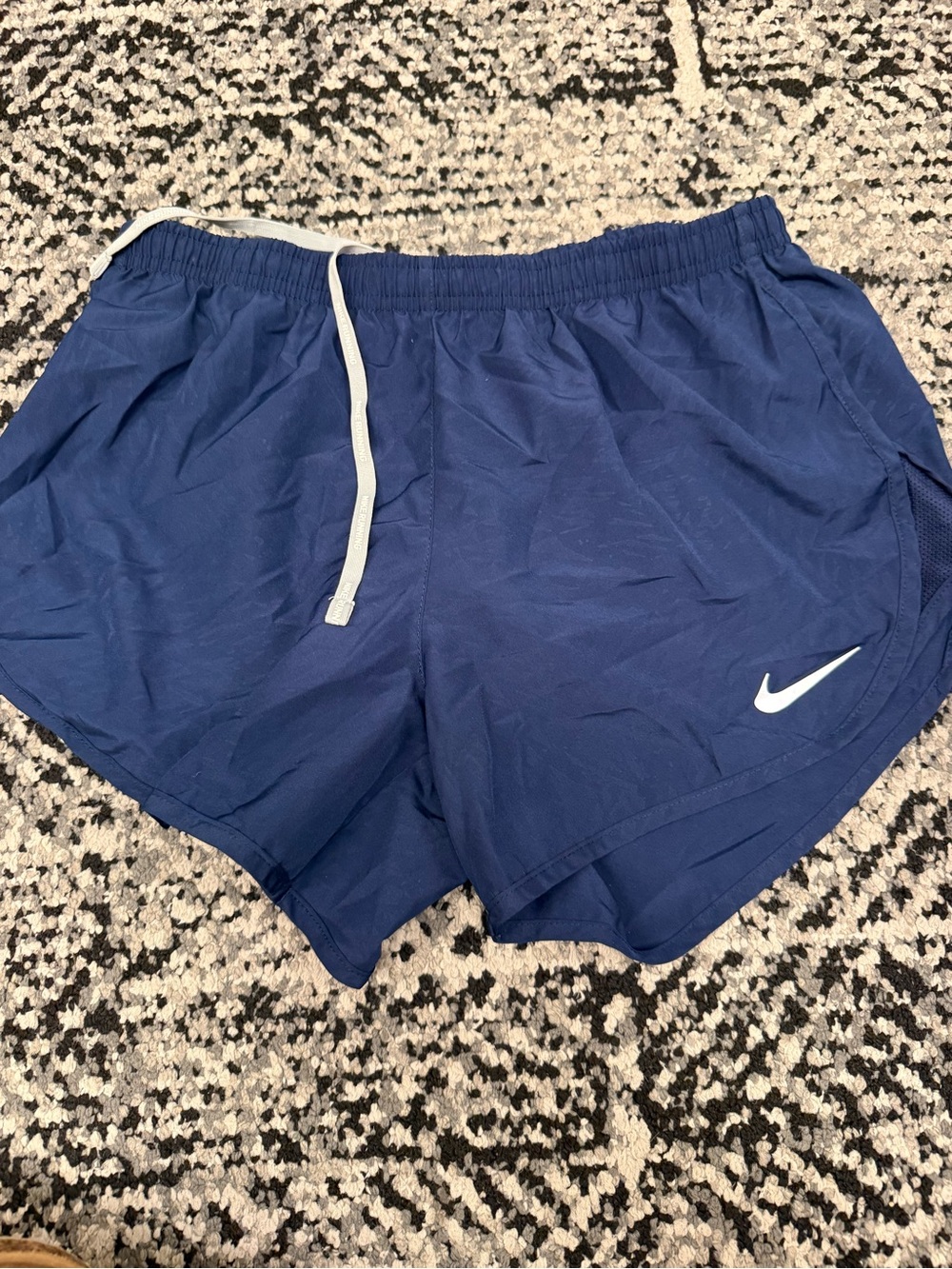 Nike Navy Blue Athletic Shorts with White Swoosh